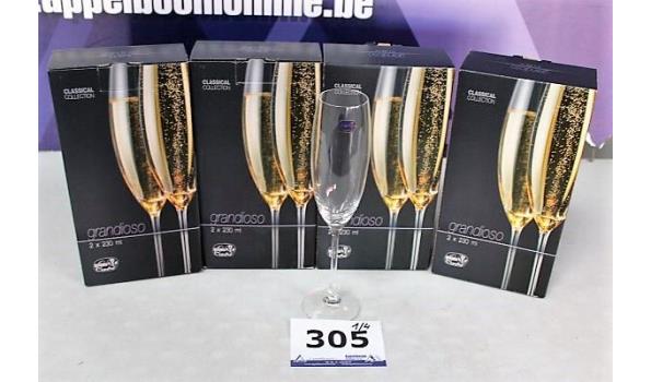 4x set bestaande uit 2 Bohemian Crystal champagneglazen